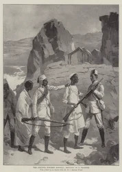 Der Vormarsch auf Dongola, einen Gefangenen hereinbringen